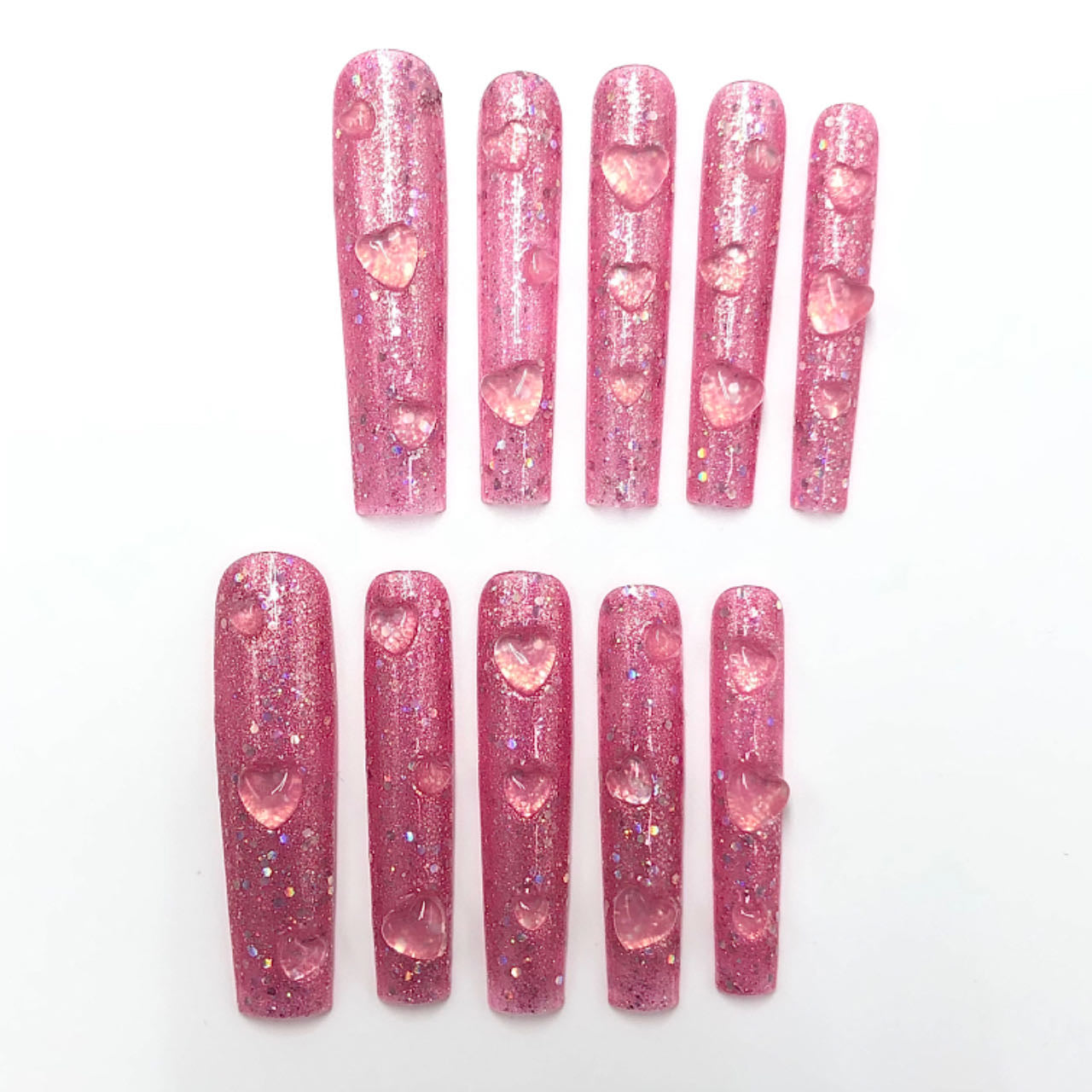 Sparkling Pink Heart Nails CR11