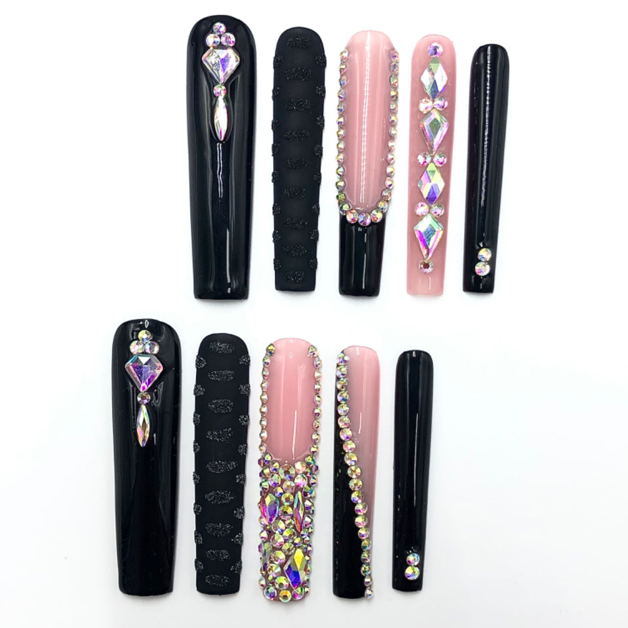 Nude and Black Crystal Luxe Nails CR17